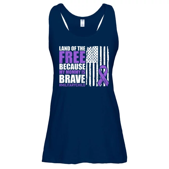 Land Of The Free Because My Mommy Is Brave #Militarychild Ladies Essential Flowy Tank