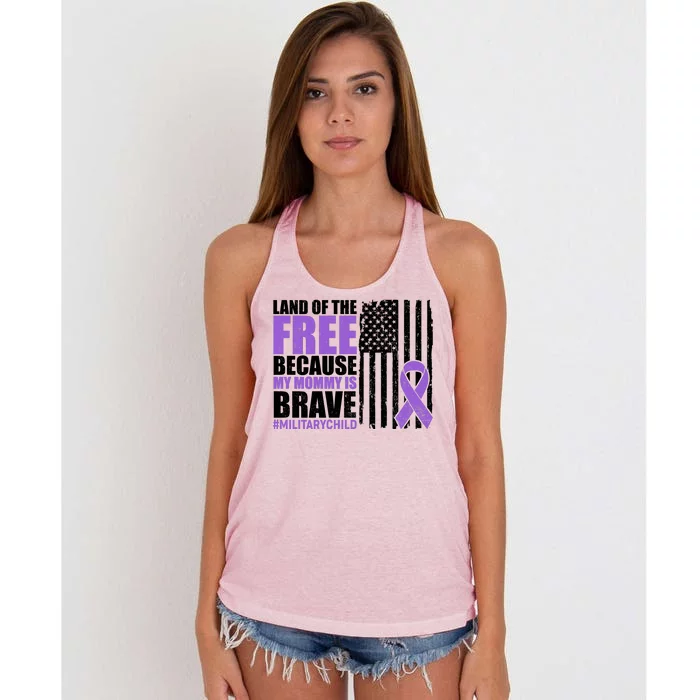 Land Of The Free Because My Mommy Is Brave #Militarychild Women's Knotted Racerback Tank