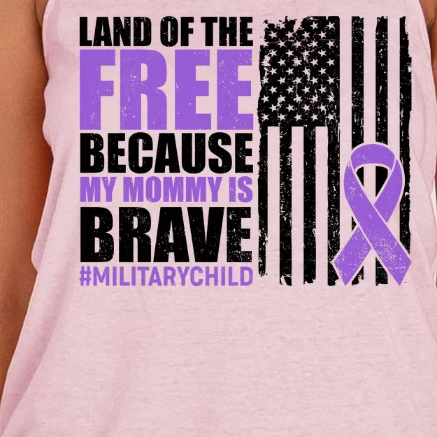 Land Of The Free Because My Mommy Is Brave #Militarychild Women's Knotted Racerback Tank