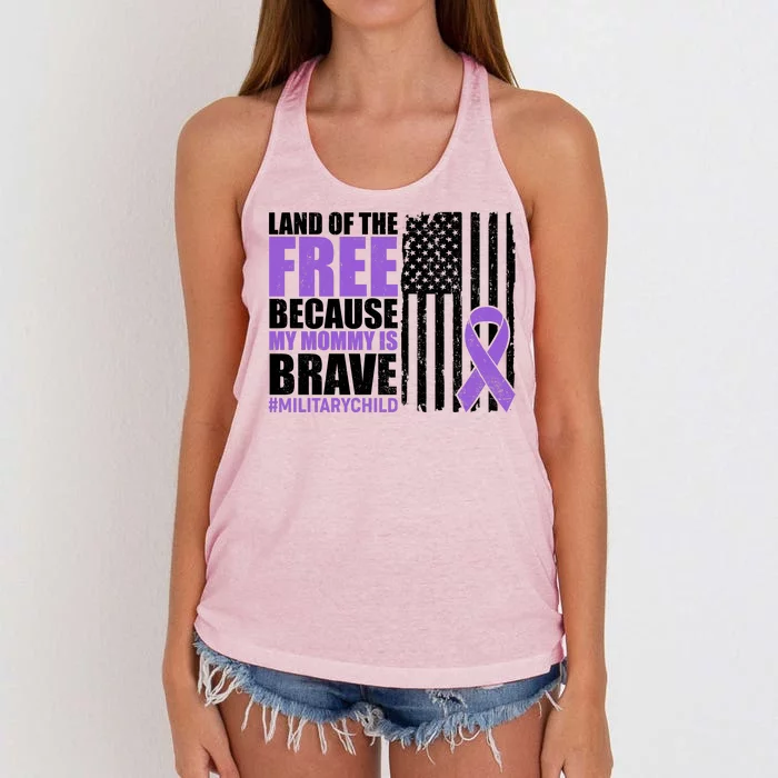 Land Of The Free Because My Mommy Is Brave #Militarychild Women's Knotted Racerback Tank