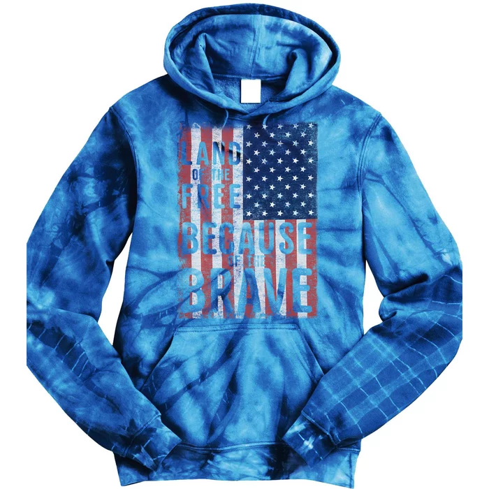 Land Of The Free Because Of The Brave Vintage American Flag Gift Tie Dye Hoodie