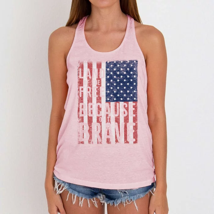 Land Of The Free Because Of The Brave Vintage American Flag Gift Women's Knotted Racerback Tank