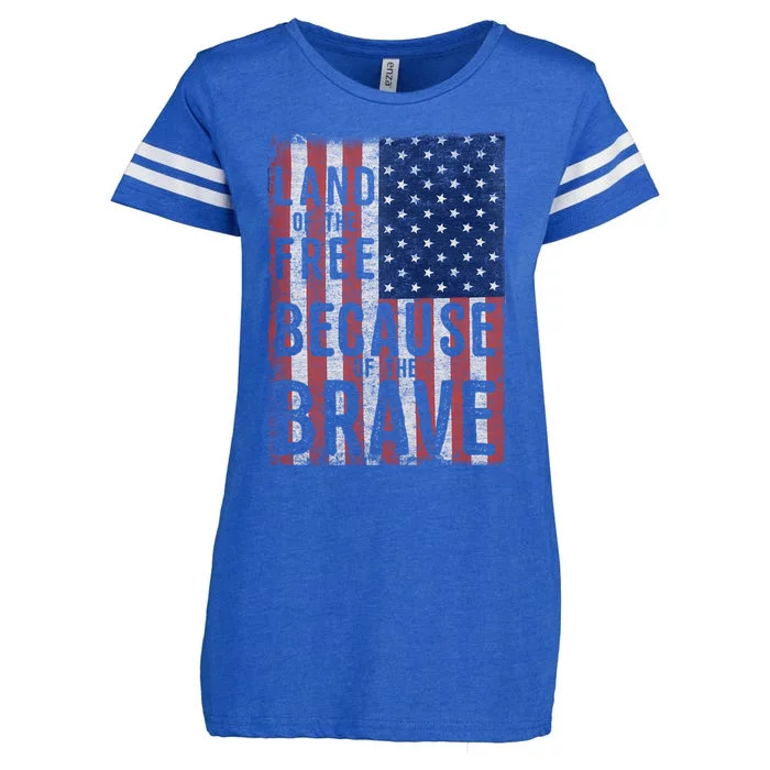 Land Of The Free Because Of The Brave Vintage American Flag Gift Enza Ladies Jersey Football T-Shirt