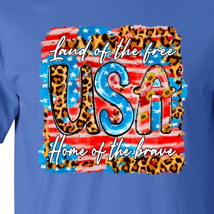 Land Of The Free Because Of The Brave 4th Of July Leopard Gift Tall T-Shirt