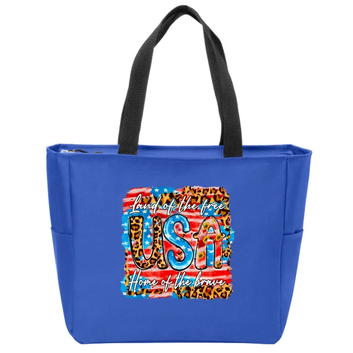 Land Of The Free Because Of The Brave 4th Of July Leopard Gift Zip Tote Bag