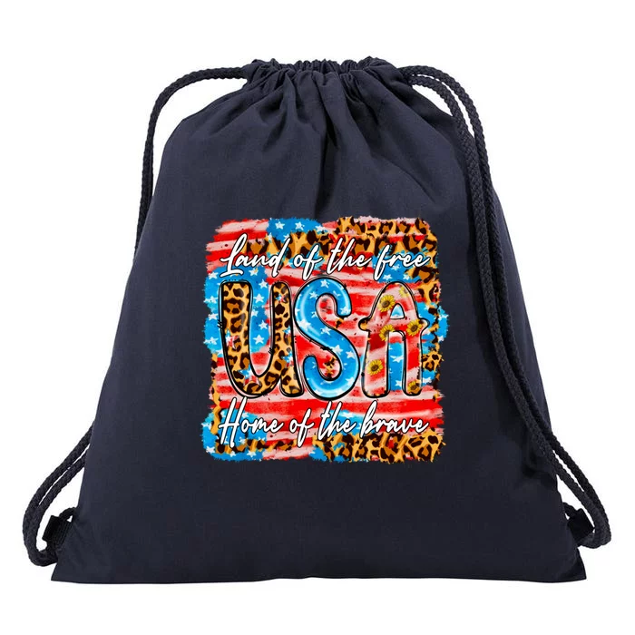 Land Of The Free Because Of The Brave 4th Of July Leopard Gift Drawstring Bag