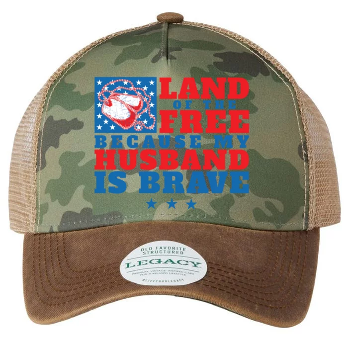 Land Of The Free Because My Husband Is Brave Gift Military Wife Gift Legacy Tie Dye Trucker Hat