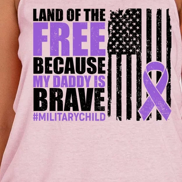 Land Of The Free Because My Daddy Is Brave #Militarychild Women's Knotted Racerback Tank