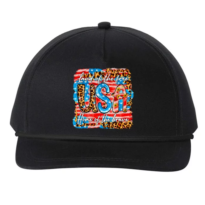 Land Of The Free Because Of The Brave 4th Of July Leopard Great Gift Snapback Five-Panel Rope Hat