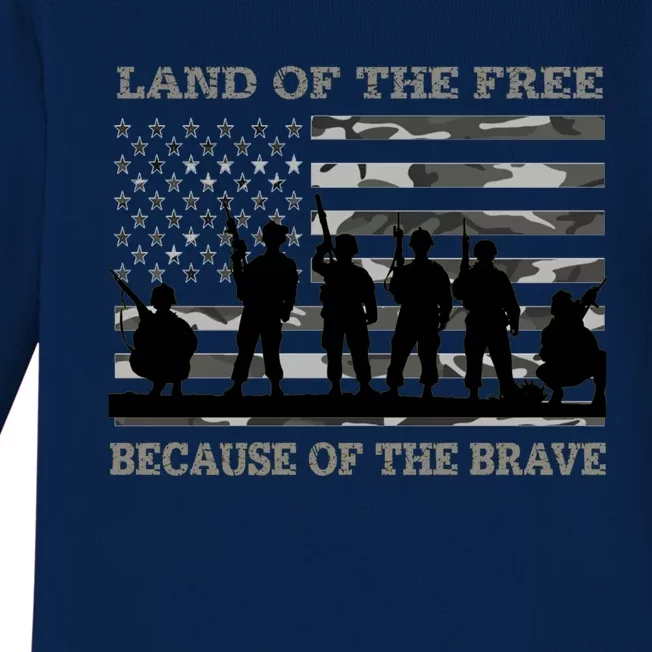 Land Of The Free Because Of The Brave Urban Camo Troops Cute Gift Baby Long Sleeve Bodysuit