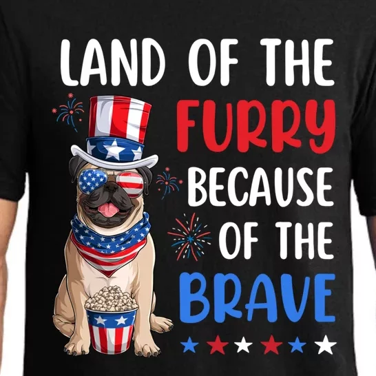 Land Of The Furry Pug 4th Of July Merica Usa American Flag Gift Pajama Set