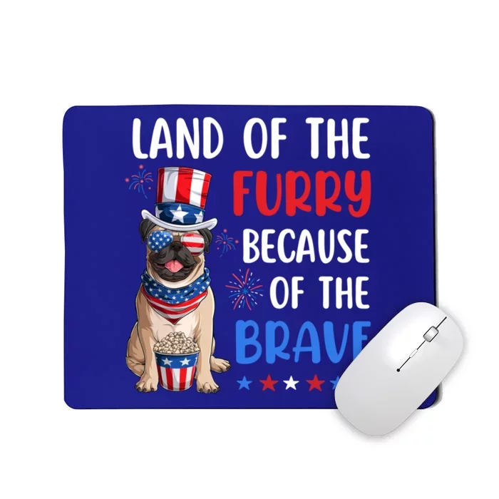 Land Of The Furry Pug 4th Of July Merica Usa American Flag Gift Mousepad