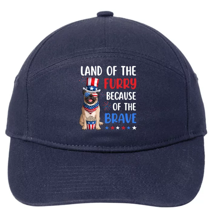 Land Of The Furry Pug 4th Of July Merica Usa American Flag Gift 7-Panel Snapback Hat