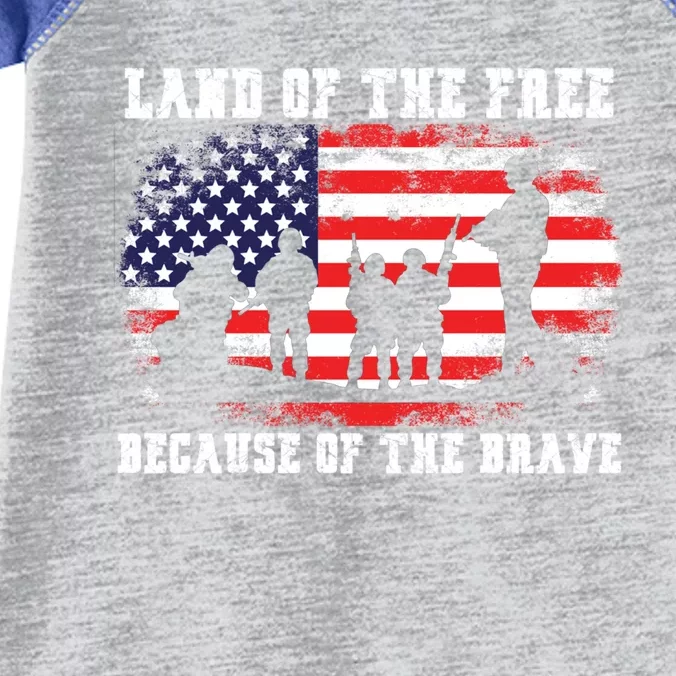 Land Of The Free Because Of The Brave American Flag Meaningful Gift Infant Baby Jersey Bodysuit