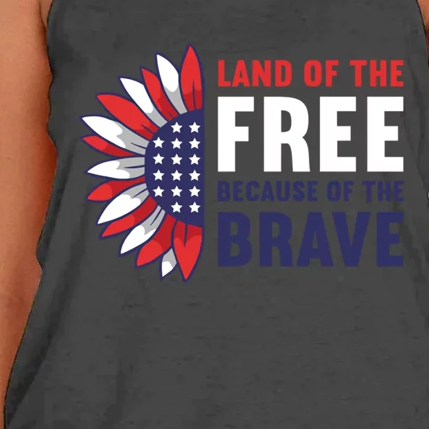 Land Of The Free Because Of The Brave American 4th Of July Great Gift Women's Knotted Racerback Tank