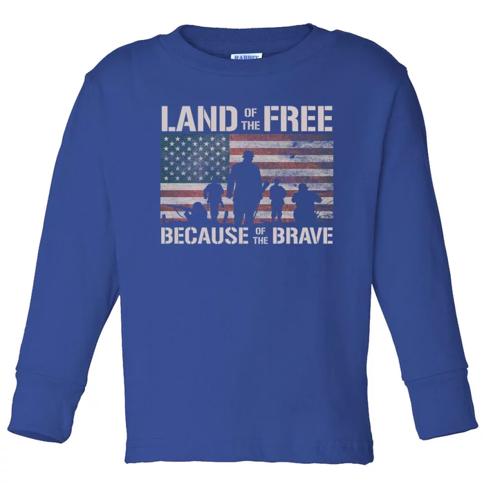 Land Of The Free Because Of The Brave American Flag Gift Toddler Long Sleeve Shirt