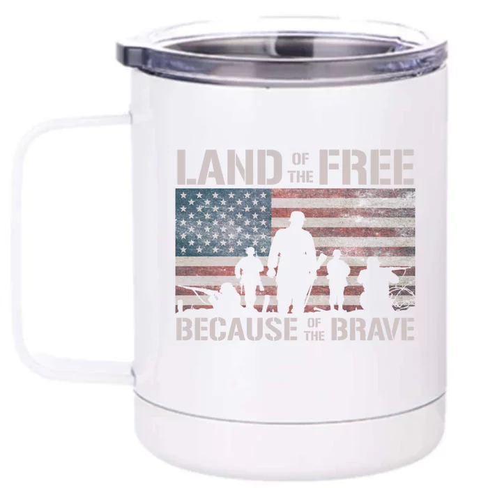 Land Of The Free Because Of The Brave American Flag Gift Front & Back 12oz Stainless Steel Tumbler Cup