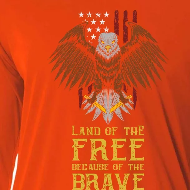 Land Of The Free Because Of The Brave Eagle Over Flag Funny Gift Cooling Performance Long Sleeve Crew