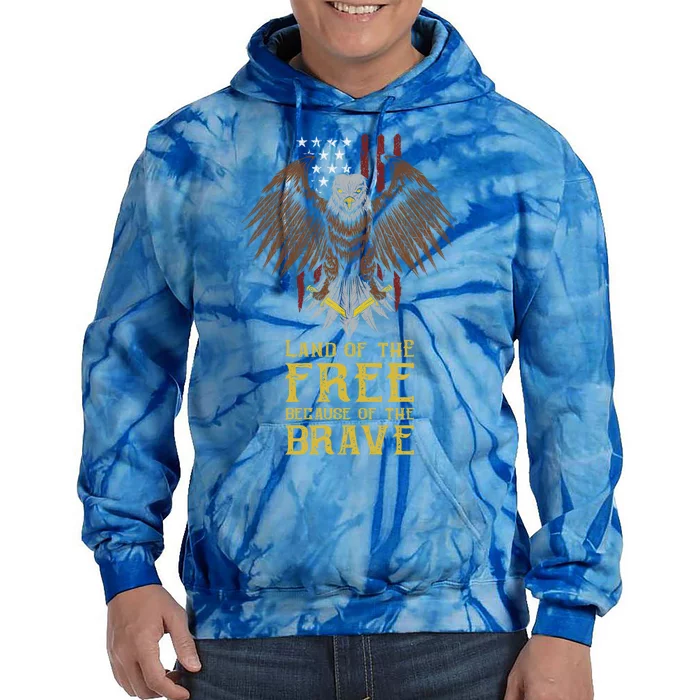 Land Of The Free Because Of The Brave Eagle Over Flag Funny Gift Tie Dye Hoodie