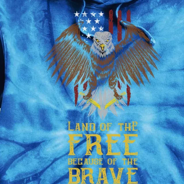 Land Of The Free Because Of The Brave Eagle Over Flag Funny Gift Tie Dye Hoodie