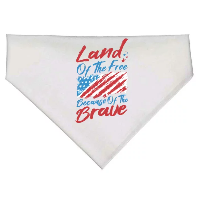 Land Of The Free Because Of The Brave American Flag USA-Made Doggie Bandana