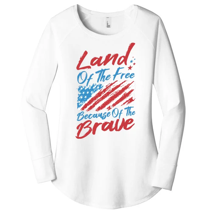 Land Of The Free Because Of The Brave American Flag Women's Perfect Tri Tunic Long Sleeve Shirt