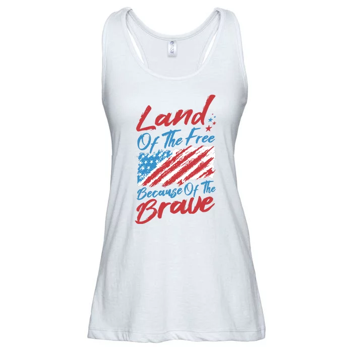 Land Of The Free Because Of The Brave American Flag Ladies Essential Flowy Tank