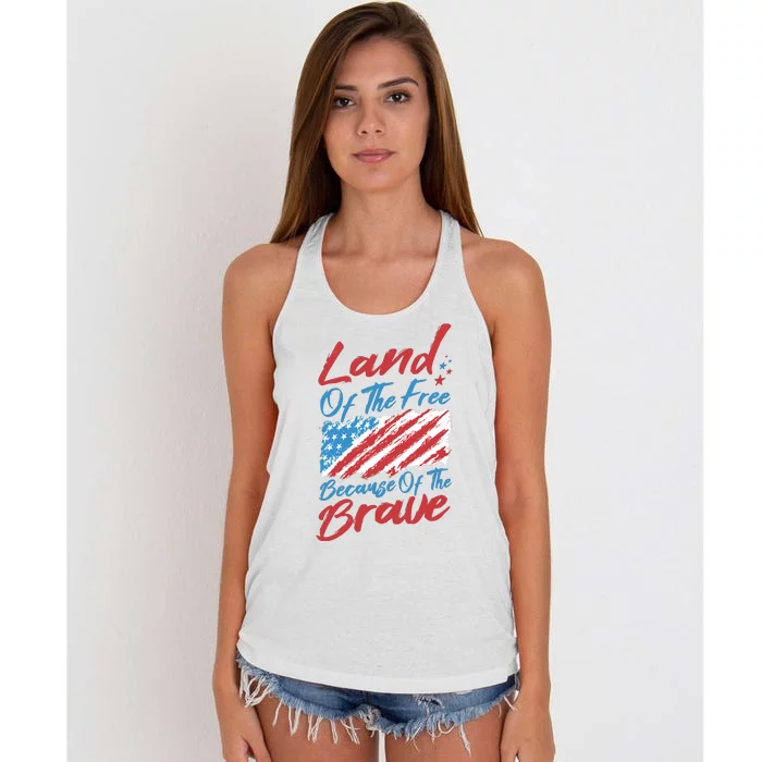 Land Of The Free Because Of The Brave American Flag Women's Knotted Racerback Tank