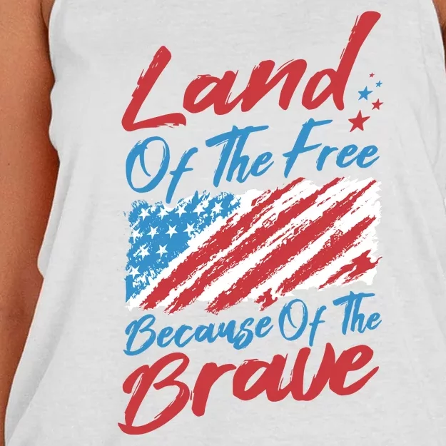 Land Of The Free Because Of The Brave American Flag Women's Knotted Racerback Tank