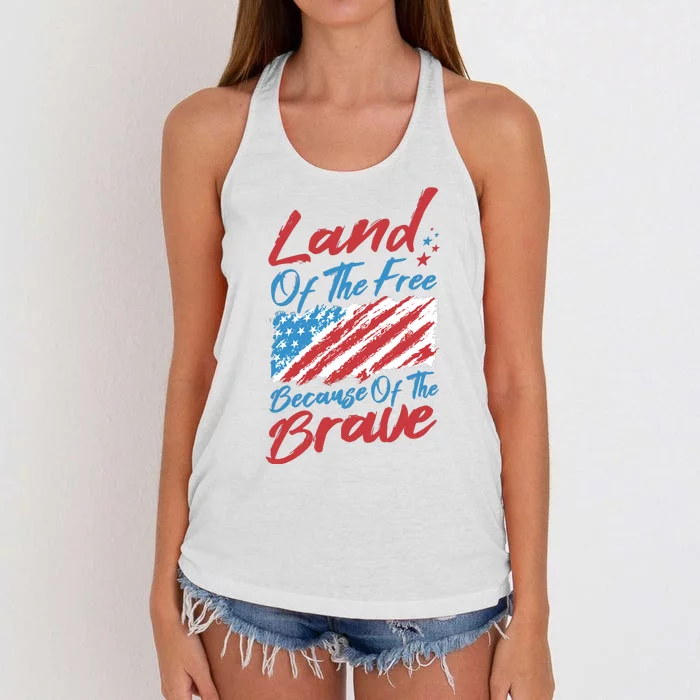 Land Of The Free Because Of The Brave American Flag Women's Knotted Racerback Tank