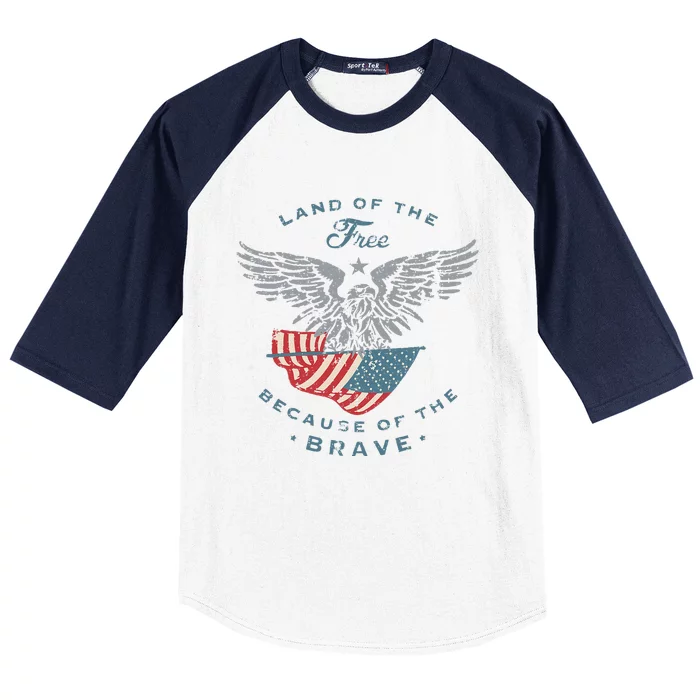 Land of the Free America Eagle 4th of July Gifts Baseball Sleeve Shirt