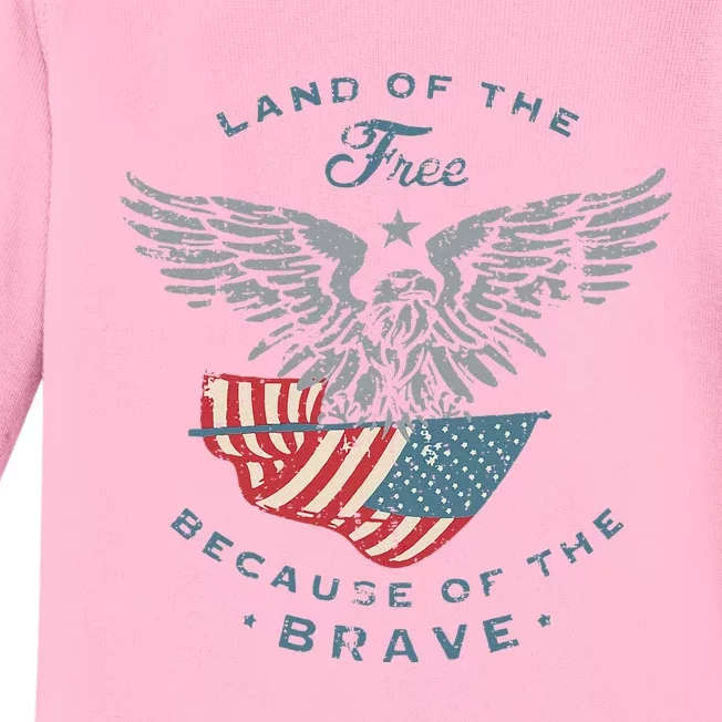 Land of the Free America Eagle 4th of July Gifts Baby Long Sleeve Bodysuit