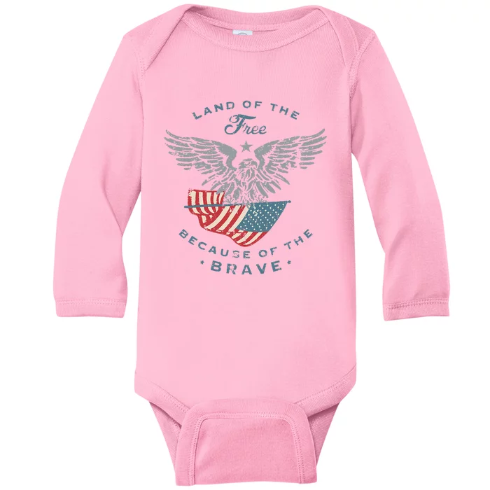 Land of the Free America Eagle 4th of July Gifts Baby Long Sleeve Bodysuit