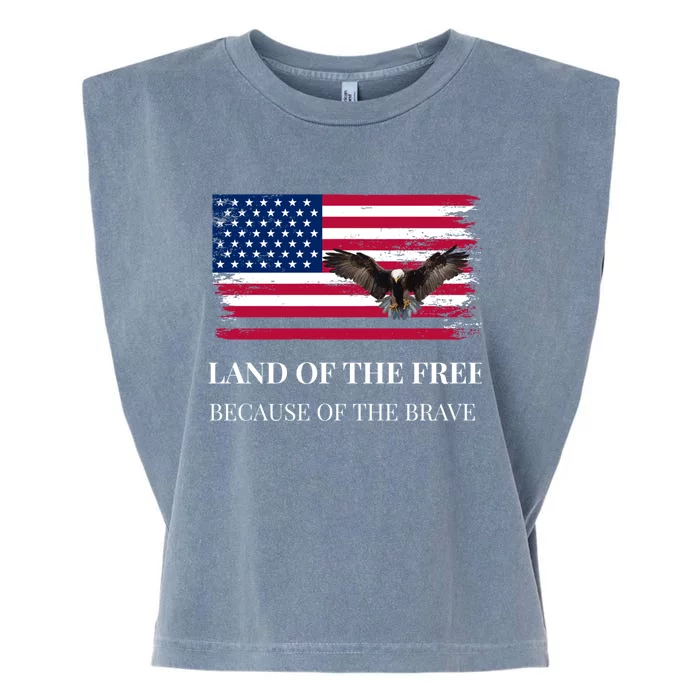 Land Of The Free Because Of The Brave Memorial Day Usa Flag Great Gift Garment-Dyed Women's Muscle Tee