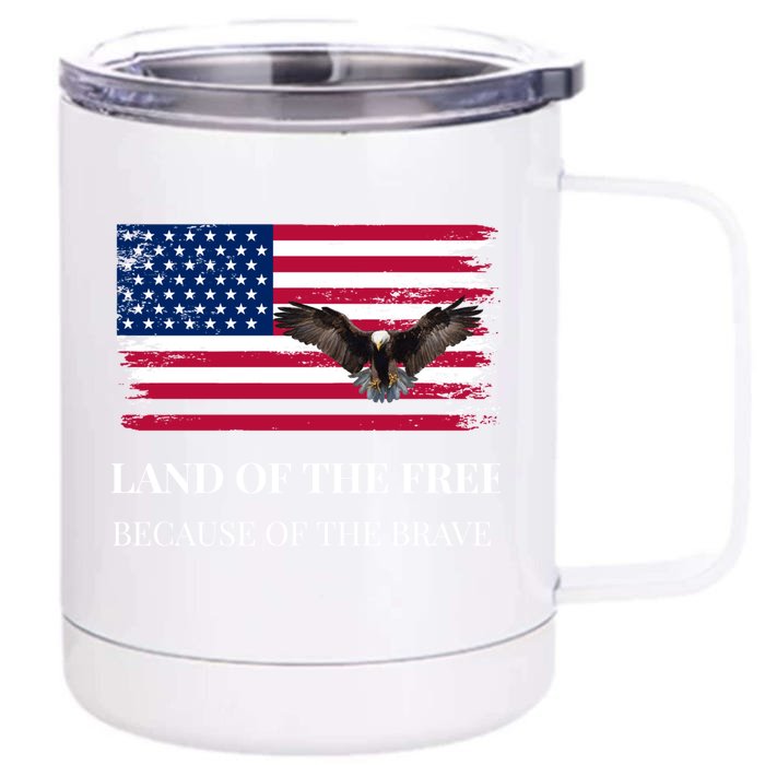 Land Of The Free Because Of The Brave Memorial Day Usa Flag Great Gift Front & Back 12oz Stainless Steel Tumbler Cup