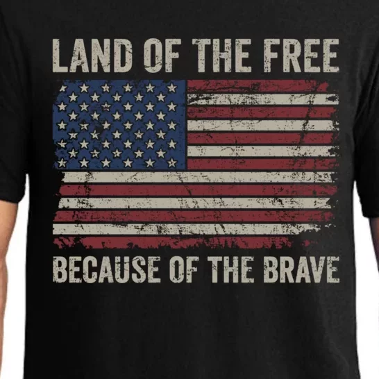 Land Of The Free Because Of The Brave Distress American Flag Great Gift Pajama Set