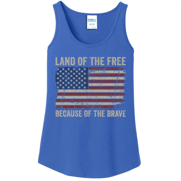 Land Of The Free Because Of The Brave Distress American Flag Great Gift Ladies Essential Tank