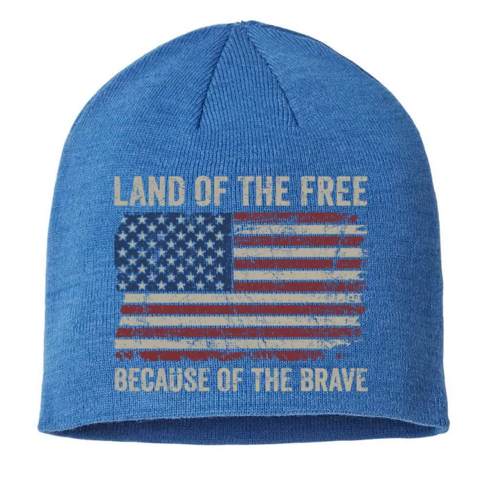 Land Of The Free Because Of The Brave Distress American Flag Great Gift 8 1/2in Sustainable Knit Beanie