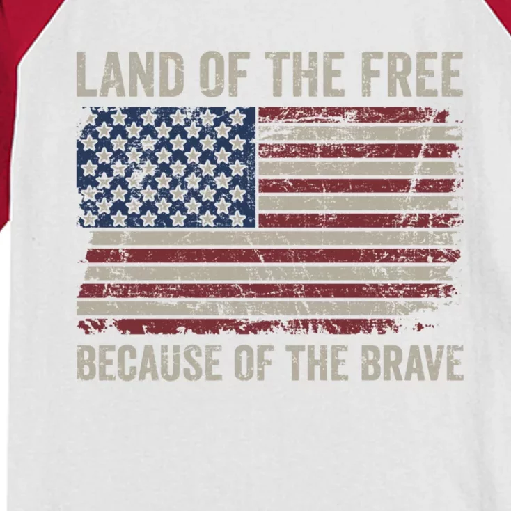 Land Of The Free Because Of The Brave Distress American Flag Great Gift Kids Colorblock Raglan Jersey