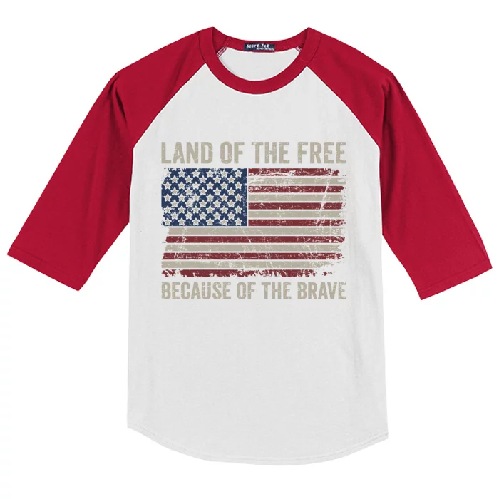 Land Of The Free Because Of The Brave Distress American Flag Great Gift Kids Colorblock Raglan Jersey