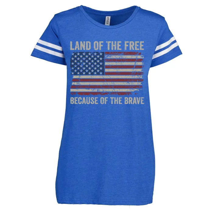 Land Of The Free Because Of The Brave Distress American Flag Great Gift Enza Ladies Jersey Football T-Shirt