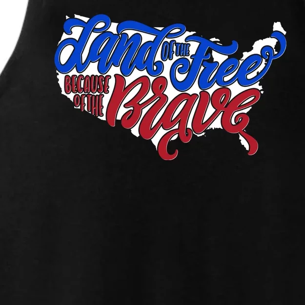 Land Of The Free Because Of The Brave USA America Ladies Tri-Blend Wicking Tank