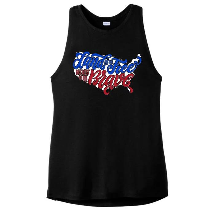 Land Of The Free Because Of The Brave USA America Ladies Tri-Blend Wicking Tank