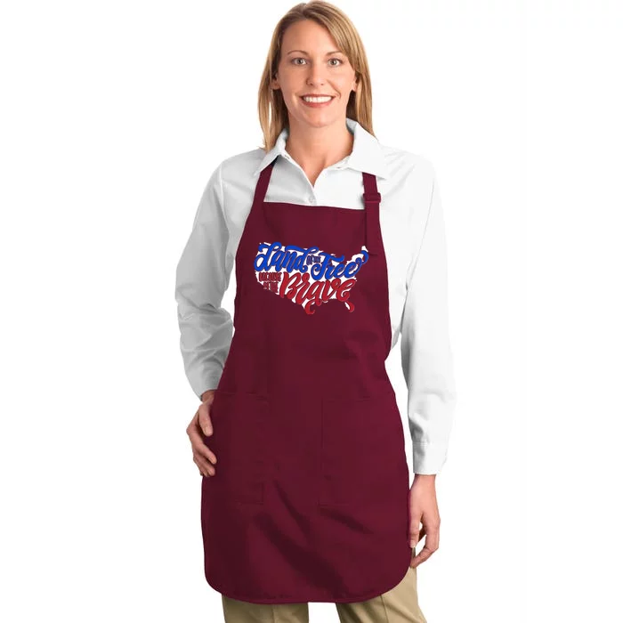 Land Of The Free Because Of The Brave USA America Full-Length Apron With Pocket