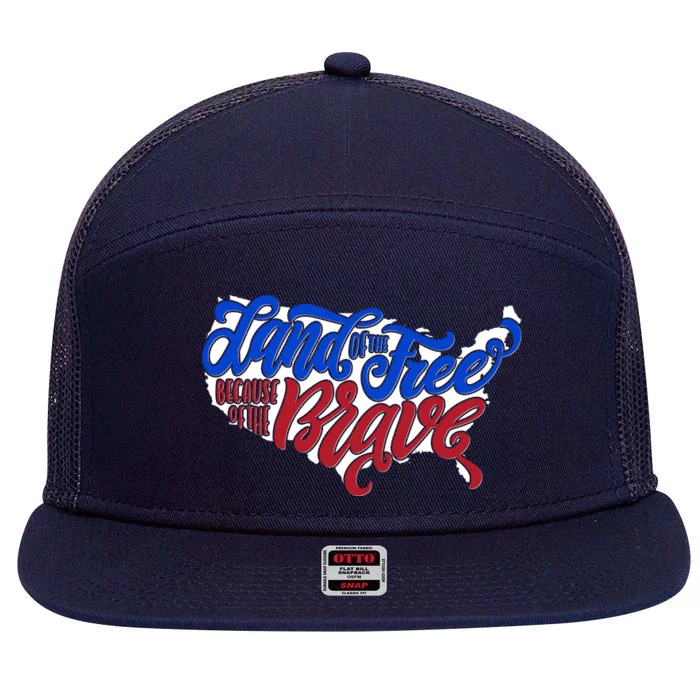 Land Of The Free Because Of The Brave USA America 7 Panel Mesh Trucker Snapback Hat