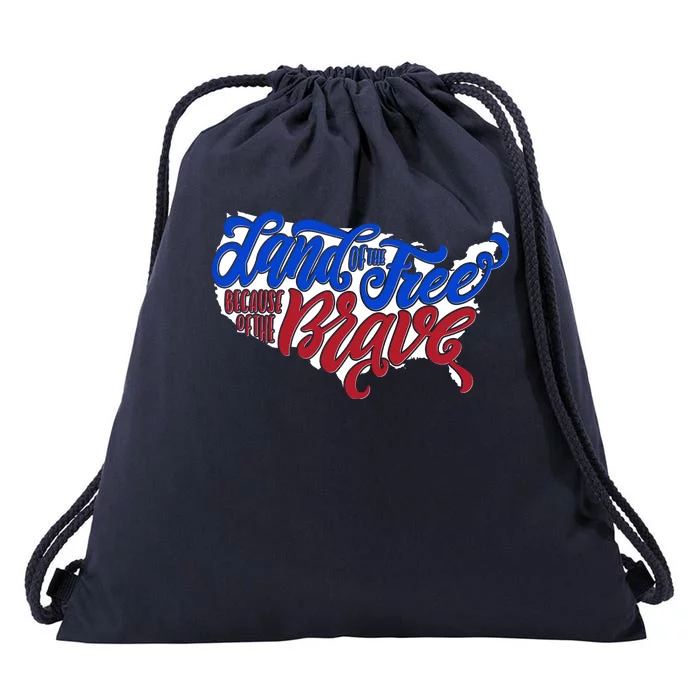 Land Of The Free Because Of The Brave USA America Drawstring Bag