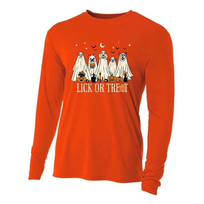 Lick Or Treat Funny Ghost Dog Cute Halloween Dog Lover Cooling Performance Long Sleeve Crew