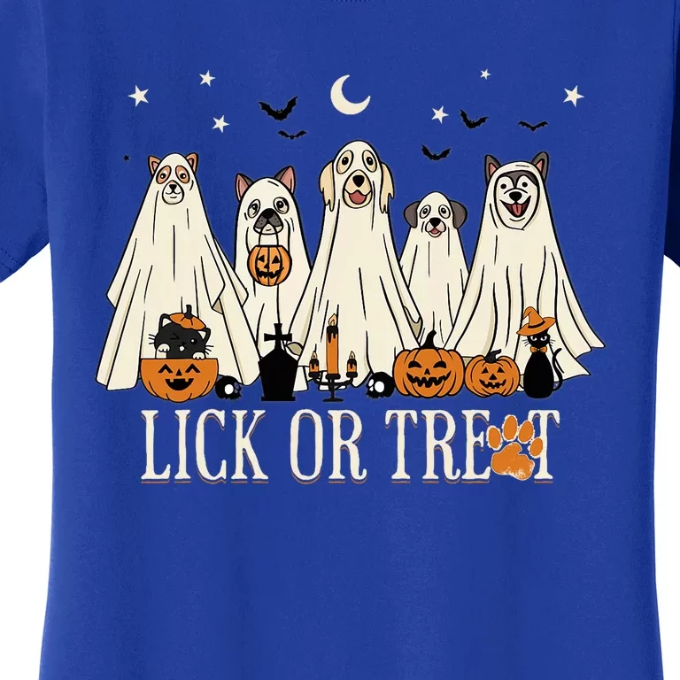 Lick Or Treat Funny Ghost Dog Cute Halloween Dog Lover Women's T-Shirt