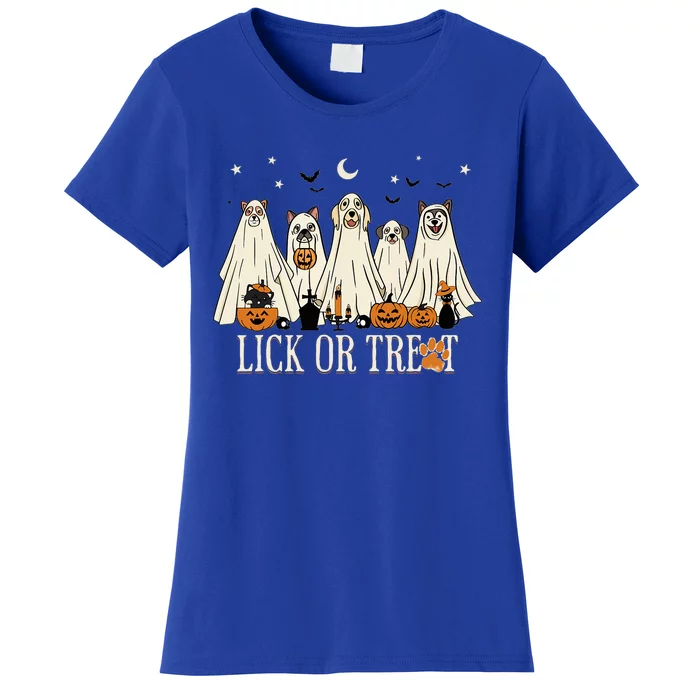 Lick Or Treat Funny Ghost Dog Cute Halloween Dog Lover Women's T-Shirt