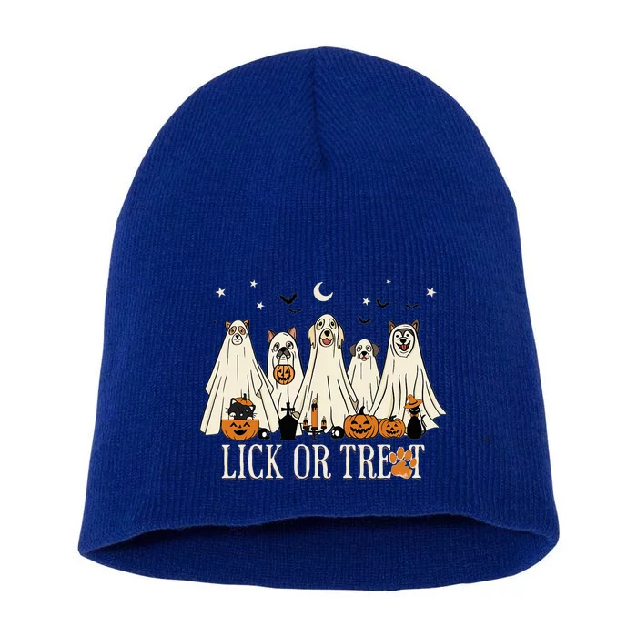 Lick Or Treat Funny Ghost Dog Cute Halloween Dog Lover Short Acrylic Beanie